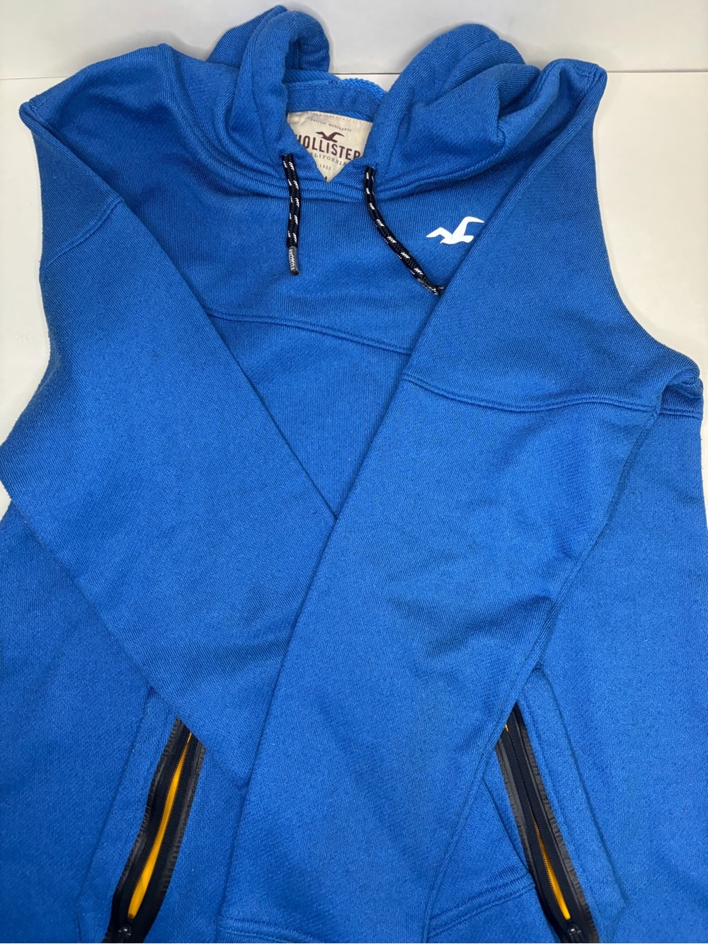 Hollister Blue Hoodie Zip Pockets Logo Y2K Size M